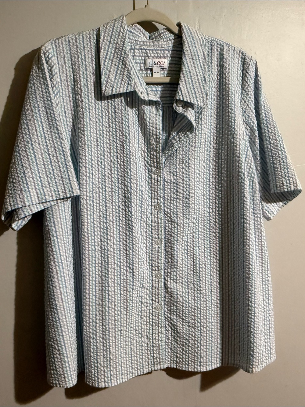Short-Sleeve Button-Up Shirt in Light Blue Stripe
